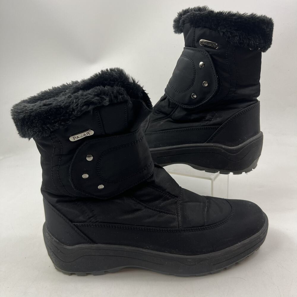 Pajar Womens ALPI Ice Gripper Snow Boots Sz9 Black Faux Fur Lined Winter
